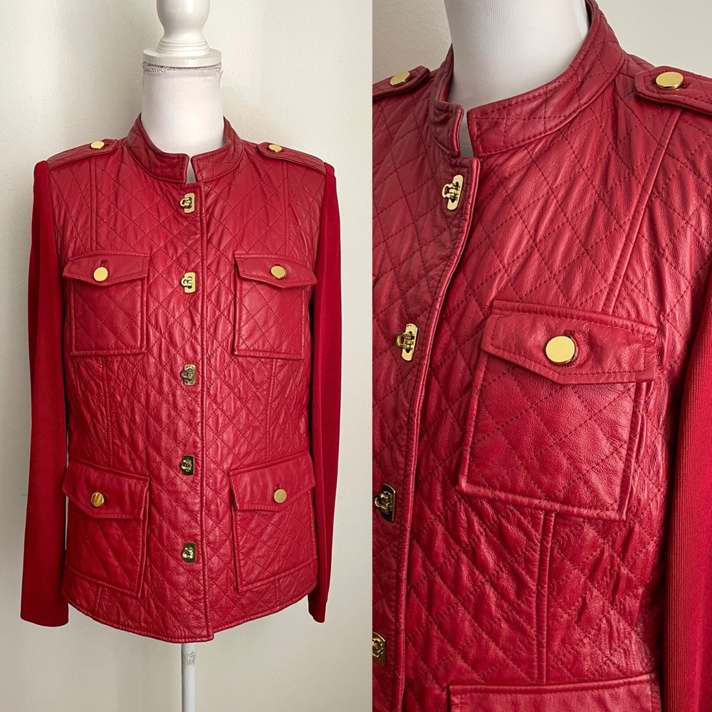 Peter Nygard Red Quilted Leather Jacket, Size Medium